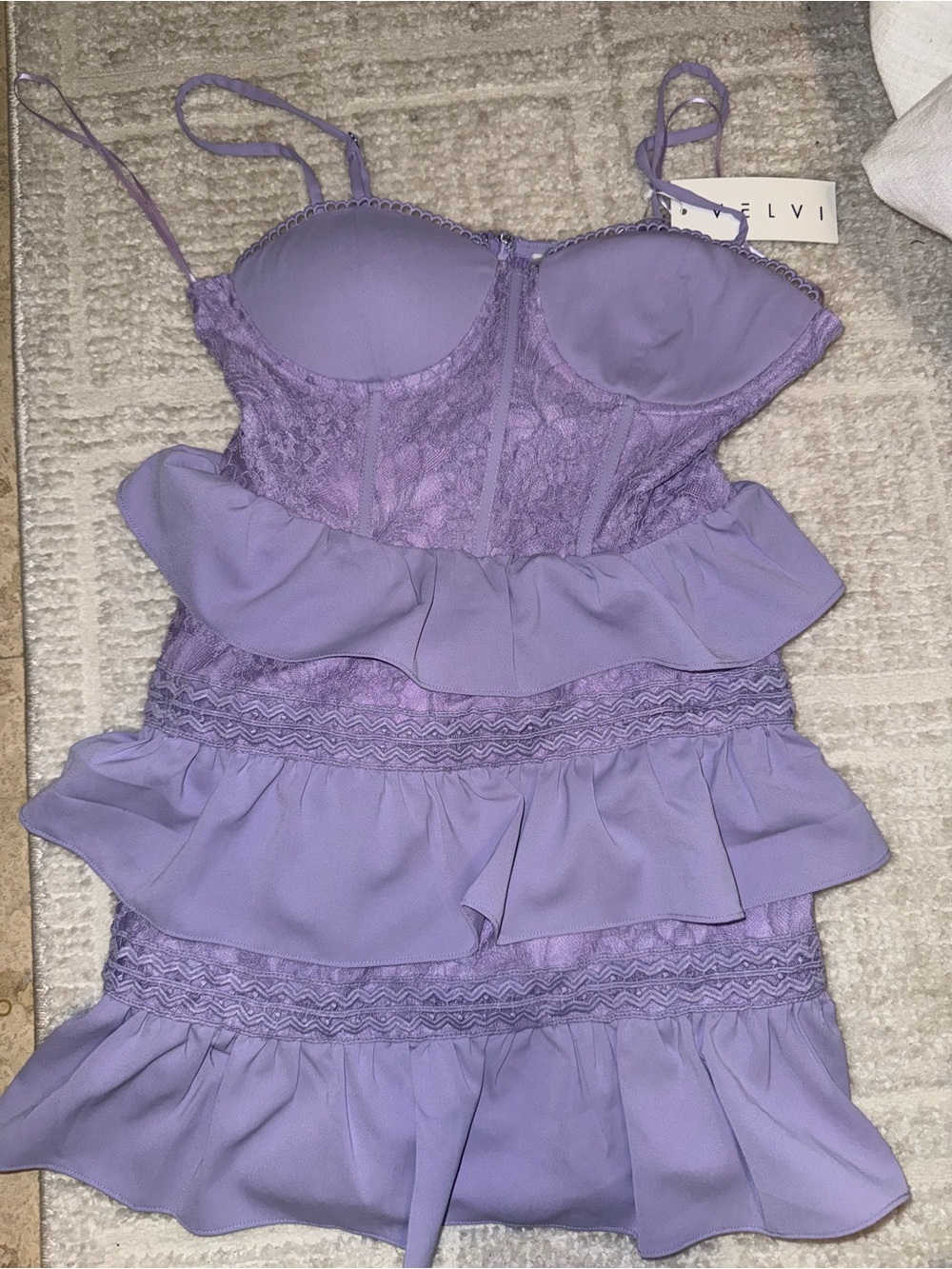 VELVI Lavender Lace Ruffle Bustier Dress